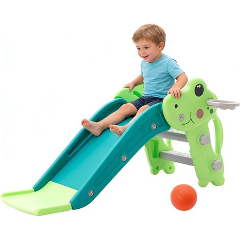 Children's Slide (Green) – 100 cm Slide – Handrail Ladder, Non-slip Steps, Ball Holder Included – Suitable for Ages 2+ – Ideal Toy for Motor Skills Children's slide with non-slip steps, long sliding (1/5)