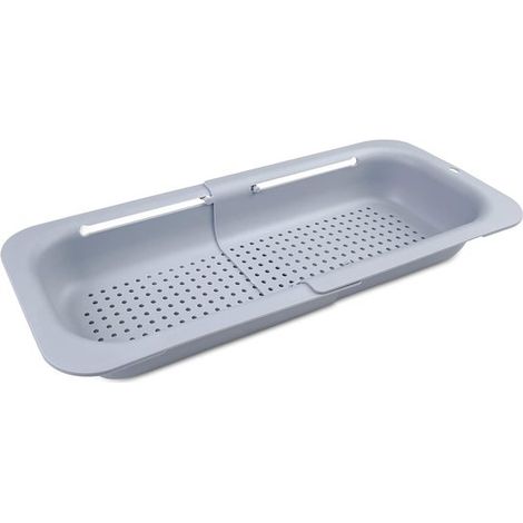 Cestello di scarico estensibile per lavello, grigio, per lavelli (36-49 cm), con staffa, filtro da cucina, cestello di scarico, scolapiatti, tubo di scarico. (1/4)