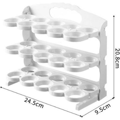 Blanco，Caja de huevos plegable，Estante para huevos de refrigerador de 24 compartimentos，Estante para huevos de 3 niveles (1/4)