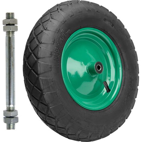 Garronda Roue de brouette 4.80/4.00-8 4PR Ø 390×97 mm avec axe, profil losange, jante acier peinte, doubles roulements, valve auto, moyeu 97 mm alésage 12 mm GD-0163, Noir-Vert