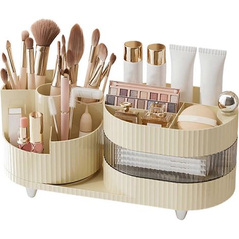 Drehbarer Kosmetikaufbewahrungskasten für den Schreibtisch, großes Fassungsvermögen, Fächer für Make-up, Lidschatten und Lippenstifte. (1/5)