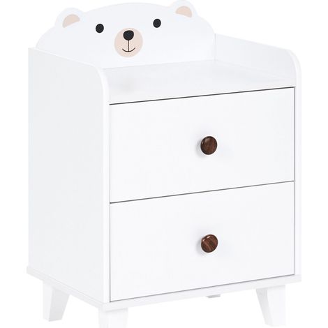 Table de Chevet à 2 Tiroirs Thème Animalier en MDF Pieds Bois de Pin Salle de Jeux Chambre d'Enfant Blanc Mimili (1/5)