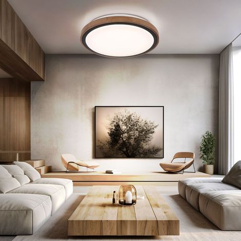 Deckenlampe Wohnzimmerleuchte Deckenleuchte Esszimmerleuchte Schlafzimmerlampe, Metall Acryl Holz Alu braun, Memoryfunktion CCT, LED 18W 843Lm 3000K 4000K 6000K, D 36 cm