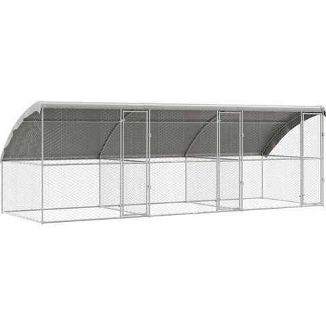 Kennel pour Chiens 3 pcs Argenté 6 x 2 x 2 m Acier galvanisé