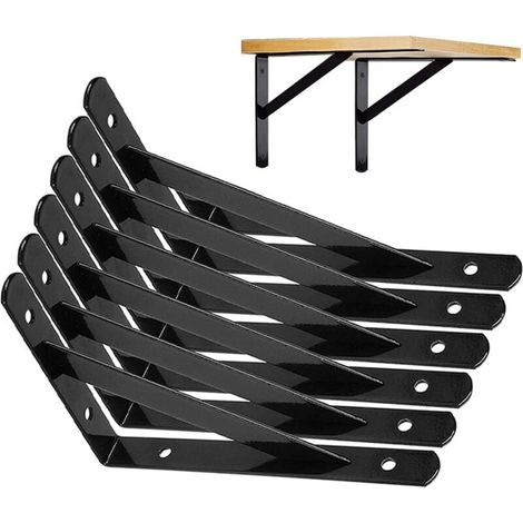 6er-Pack Wandhalterungen, stabiles Stativ, Wandregalhalterung, 90-Grad-Regalstütze, 150 x 95 mm (schwarz) (1/5)