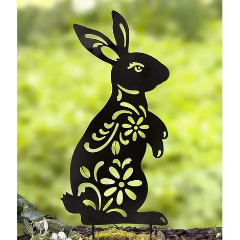 Set mit 2 Metall-Gartensteckern für Hasenfiguren, kreative Hasensilhouette, Rasen (1/4)
