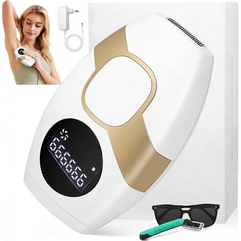 Appareil d'épilation à lumière pulsée intense (IPL), 5 niveaux d'énergie, 999 999 flashs, modes manuel et automatique, épilation indolore, convient au visage, aux aisselles, aux jambes et au corps. (1/5)