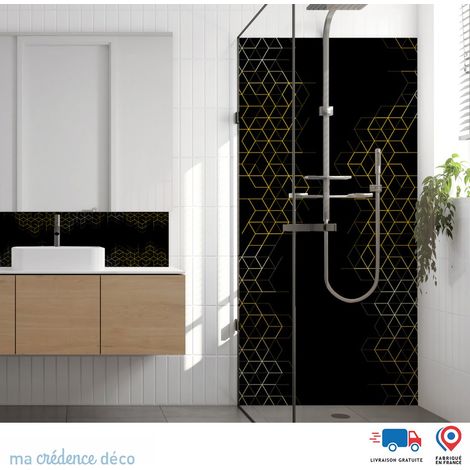Panneau de douche : Cubes géométriques dorés 1 - Alu composite - 100 - 245 (1/3)