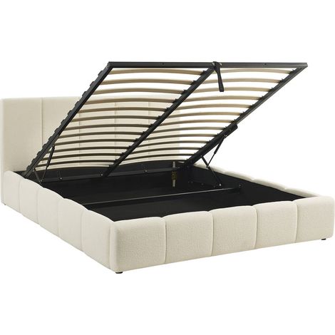 sweeek - Boxbett mit Lattenrost und Kopfteil 160 x 200 cm  mit strukturiertem Bouclé-Bezug