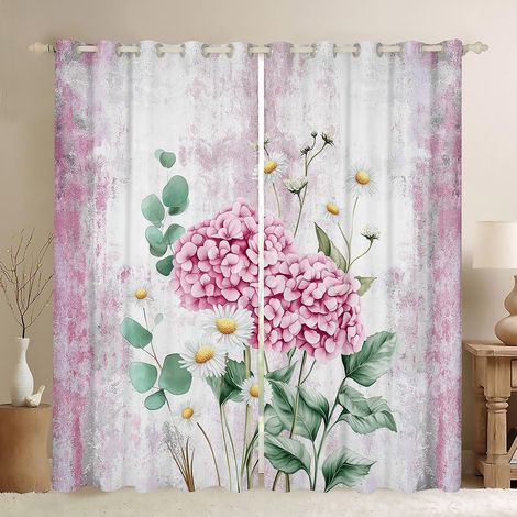 Rideau Occultant 140x260 cm Fleurs D'Aquarelle, Rideau Peinture À l'huile Abstraite Hydrangea, Rideaux Voilage Ferme Rustique, Voilage Fenetre Ombre Rose Vert Blanc pour Chambre Salon - 140L X 260H cm (1/5)