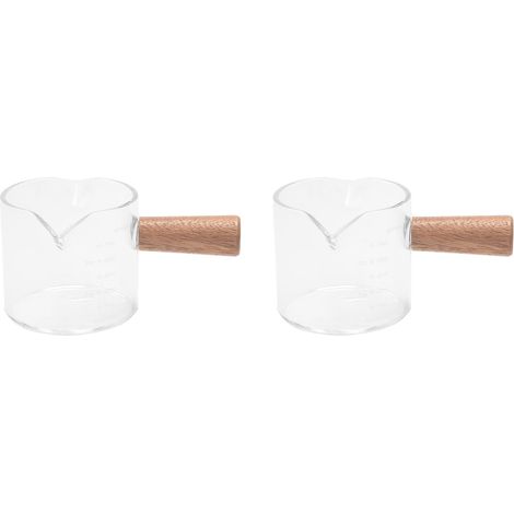 2 Stück Espresso-Schnapsgläser mit Double Ausguss, Messglas, Espressotassen, Kochgeschirr mit Holzgriff für Milchkaffee, 75 Ml, Holzbraun (1/5)