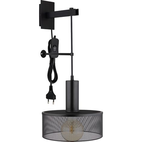 Wandlampe Schlafzimmerleuchte Wandleuchte Steckerkabel Schwarz-matt H 57 cm