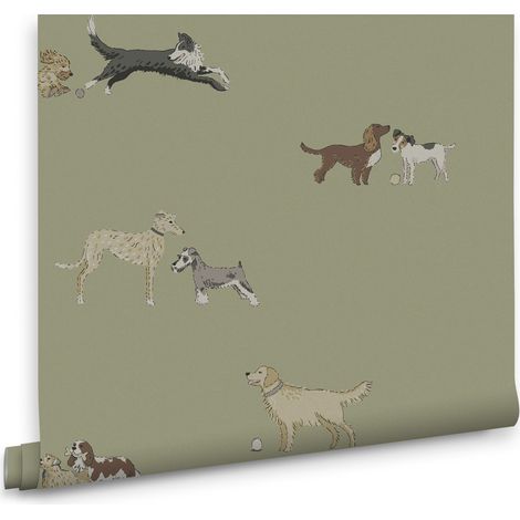 Sophie Allport Vliestapete Kinderzimmer - Doggy - Grun - 10mx52cm (1/4)