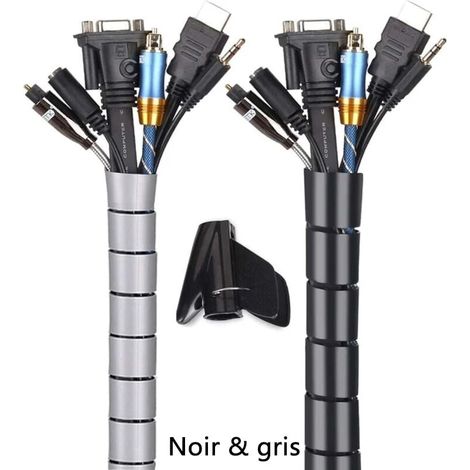 (2 x 3 m) Flexibler Kabel-Organizer aus Polyethylen zum Ordnen oder Verstecken von Kabeln (2,2 cm und 1,6 cm) Kabelschutzkanal für den Schreibtisch, Kabelkanal für den Computer (1/4)