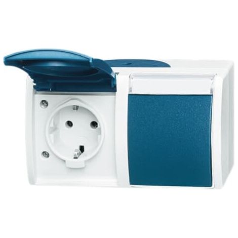 Busch-Jaeger Enchufe doble SCHUKO® con campo de rotulación con tapa abatible 16 A gris/azul verdoso - ocean® (20/2 EWN-53), 2CKA002084A0703