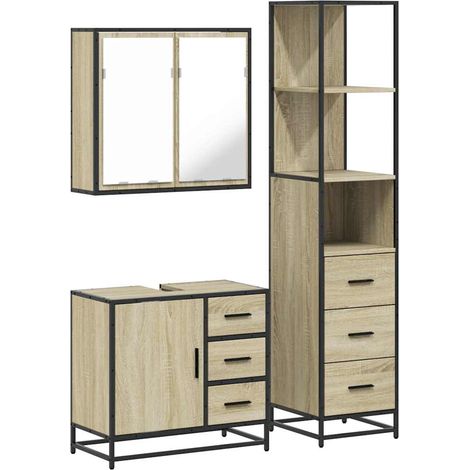 Maison Exclusive - 3-tlg. Badmöbel-Set Sonoma-Eiche Holzwerkstoff