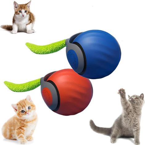 Balle De Jouet pour Chat à Déplacement Automatique 2026, Balle Intelligente Rechargeable par USB, Réglage à Deux Vitesses,pour Chats De Tous âges Convient (Bleu + Orange) (1/5)
