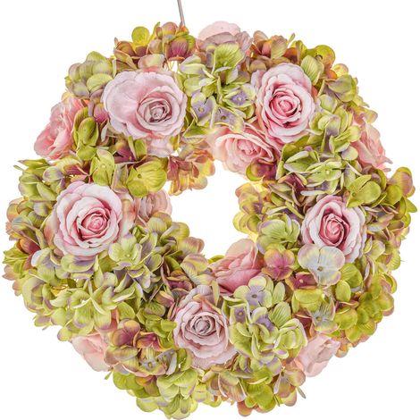 Corona Artificiale con Fiori di Rose e Ortensie (1/3)