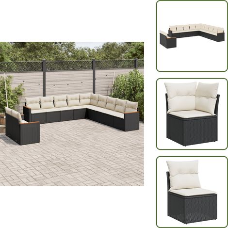Salon de jardin 11 pcs avec coussins noir résine tressée - Salon De Jardin - Mobilier Extérieur - Salon D'extérieur - Set De Salon - Résine Tressée (1/5)