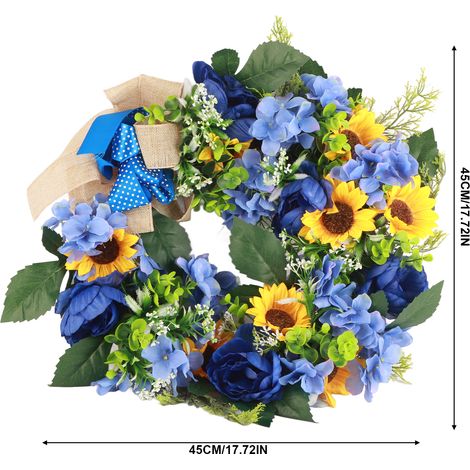 Ukrainischer Kranz, Sonnenblumen, Hortensien, blau-gelbes Schleifenmuster, Frühling/Sommer (1/5)