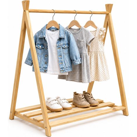 Perchero infantil de pino, acabado natural, 111,5 cm (1/5)