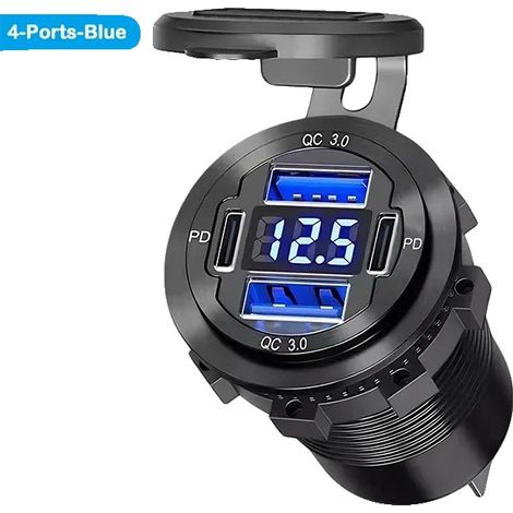 USB-Ladeanschluss, 4 Anschlüsse, Dual PD & QC3.0, 15AFuse-Draht-Blau (1/2)