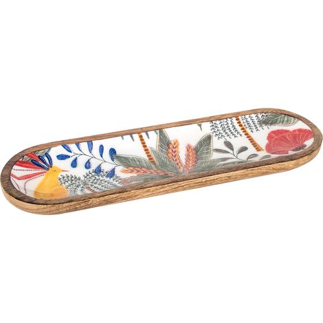 Signes Grimalt Tray Leaves Boxen und Tabletts  Ovales braunes Tablett – 3 x 45 x 14 cm