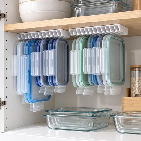 Organisateur de couvercles de boîtes alimentaires 10 emplacements à fixer dans le placard, blanc, lot de 2 (1/5)
