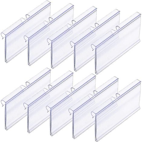 50 porte-étiquettes transparents en plastique pour étagères grillagées, étiquettes de prix de détail, étiquettes à clipser pour paniers de rangement (8 cm x 4 cm). (1/4)
