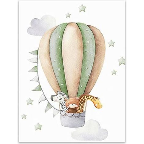 Affiche Chambre Bébé Vert 30x40 cm - Poster Animaux Enfant Montgolfière Nuage - Tableau Ciel Toile Animaux sans Cadre pour Chambre d'Enfant (1/5)