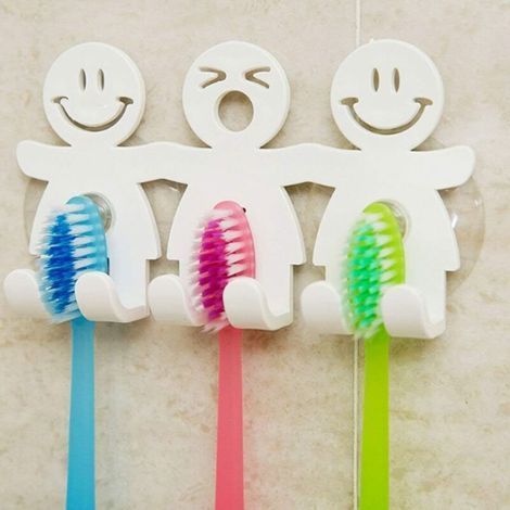 Niedlicher Zahnbürstenhalter mit Saugnapf für die Badezimmerwand, Smiley-Emoji-Deko, Einheitsgröße (1/5)