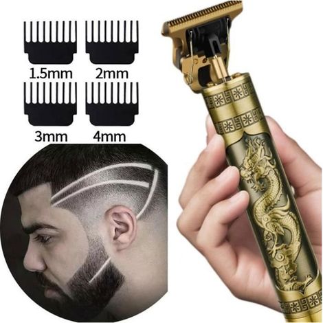 Rasoir électrique Hommes Tondeuse à Barbe Cheveux Professionnel Finition Sans fil Dragon Doré Rétro T-Blade Salon de Coiffure Cadeau (1/4)