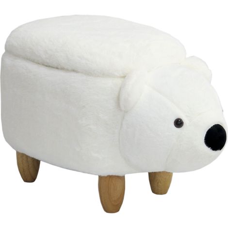 SVITA ANIMAL STORAGE Tabouret pour enfants Tabouret avec espace de rangement rembourré Ours polaire blanc (1/2)