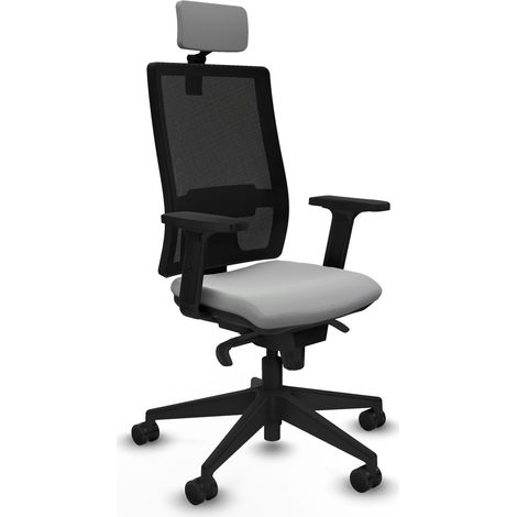 Horna sincro malla negra similpiel gris claro brazos 2D base piramidal cabecero 2D ruedas 65mm nailon (1/5)