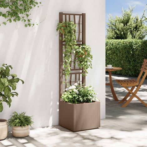 vidaXL  Garden Planter with Trellis  Brown 36 x 36 x 140 cm PP
