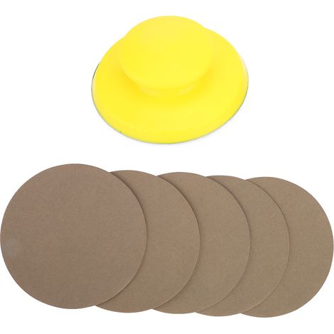 Ortviai Bloc de ponçage manuel 125 mm avec velcro + 5 disques abrasifs grain 180 pour bricolage, menuiserie et carrosserie (1/5)