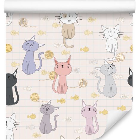 Papier peint chatons et poissons pour salon et chambre 50x1000 cm (1/5)