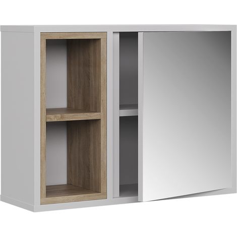 Armoire de toilette Elnor, blanc/chêne, 60x45cm avec 2 compartiments ouverts et 1 porte, Vicco (1/5)