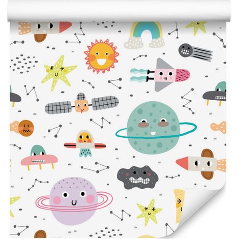 Carta da parati con pianeti, stelle, razzi e satelliti per soggiorno e camera da letto, 50x1000 cm. (1/5)