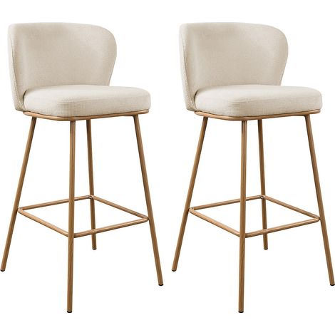 Lot de 2 tabourets de bar en tissu texturé et métal effet bois - Beige et Naturel - SENORASE (1/4)