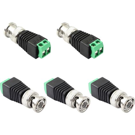 connecteur mâle vers 2 bornes à vis adaptateur sans soudure pour transmettre le câble coaxial à la caméra de surveillance (paquet de 5) (1/5)