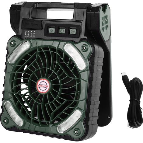 GARRYFIZH Ventilateur solaire 5200 mAh Type C chargeant 4 vitesses moteur sans balais réglable 4,5 m/s minuterie LED à faible bruit camping pour la pêche activités de plein air OD vert