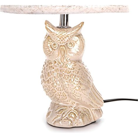 Lampe décorative céramique sculpture chouette style vintage, douille E14, ambiance chaleureuse pour déco intérieur (1/3)