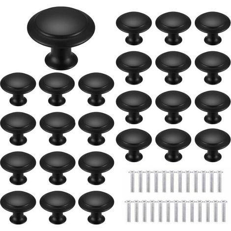 25pcs 30mm Black Furniture Handles Drawer Pulls Round Door Handles Stainless Steel Round Handles Suitable for Cabinets Kitchens Children's Rooms (1/5)