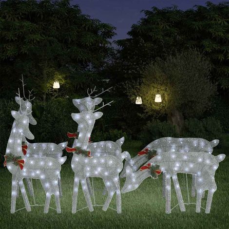 Rennes de Noël Lumineux Lot de 6 Décoration LED Maille Acier Argenté Blanc Froid - PANGIVO (1/5)