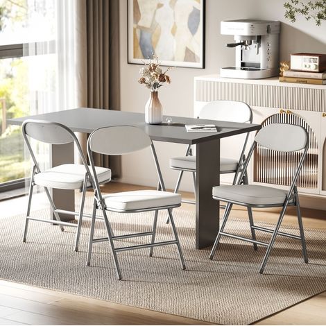 Chaises de salle à manger pliantes lot de 4, rembourrées, structure en acier, crème blanc HAVRYA (1/5)