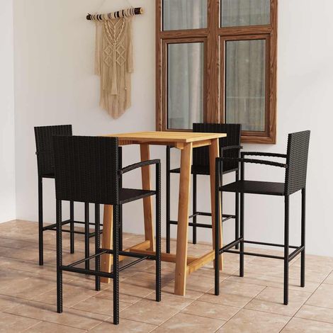 Ensemble de bar de jardin 5 pièces noir, table en bois d’acacia et 4 tabourets - PANGIVO (1/5)