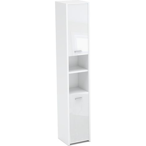 Pedestal de baño blanco brillante, mueble de baño independiente de 30 cm y 6 estantes (1/5)