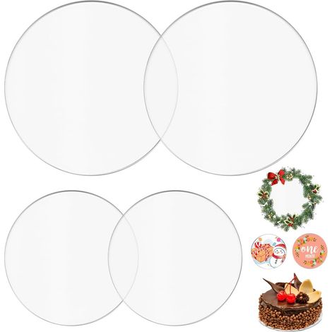 Disque Gateau Acrylique - 15 cm et 20 cm - Plateau Rond Transparent Réutilisable pour Pâtisserie - Lot de 4 (1/5)