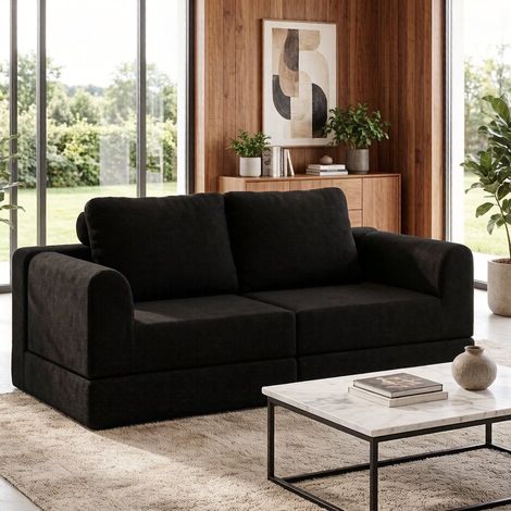Chaiselongue convertible - Lit banquette convertible 1 place pliable, fauteuil et méridienne modulables, flanelle noire (1/5)